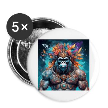 Tatouage / Animal / Art / Cool / Bande dessinée / Gorille - Lot de 5 petits badges (25 mm) - blanc - Devant