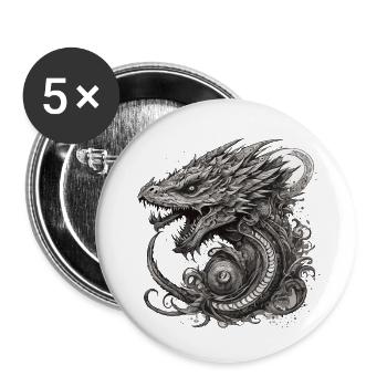 Tatouage / Animal / Art / Cool / Bande dessinée / Dragon - Lot de 5 petits badges (25 mm) - blanc - Devant