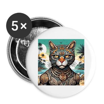 Tatouage / Animal / Art / Cool / Bande dessinée / Chat - Lot de 5 petits badges (25 mm) - blanc - Devant