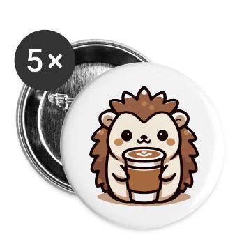 Hérisson amateur de café - Lot de 5 petits badges (25 mm) - blanc - Devant