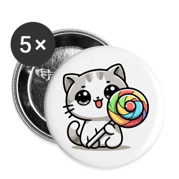 Sweet Whiskers: The Candy Cat - Buttons small 1''/25 mm (5-pack) - white - Front