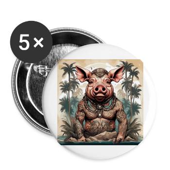 Tatouage / Animal / Art / Cool / Bande dessinée / Cochon - Lot de 5 petits badges (25 mm) - blanc - Devant