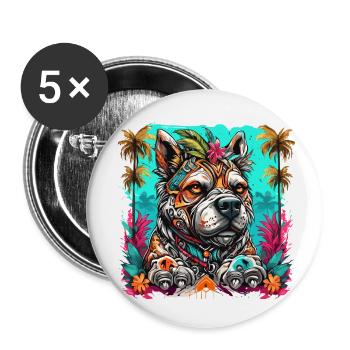 Tatouage / Animal / Art / Cool / Bande dessinée / Chien - Lot de 5 petits badges (25 mm) - blanc - Devant