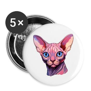 Sphynx-Katzenkopf - Buttons klein 25 mm (5er Pack) - Weiß - Vorne