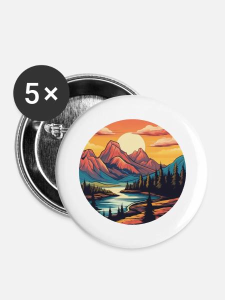 Berglandschaft - Buttons klein 25 mm (5er Pack) - Weiß