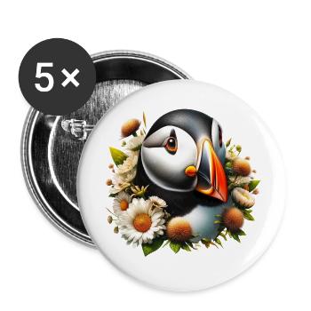 Papageitaucher - Buttons klein 25 mm (5er Pack) - Weiß - Vorne