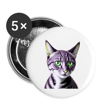 Green-eyed cat - Buttons small 1''/25 mm (5-pack) - white - Front