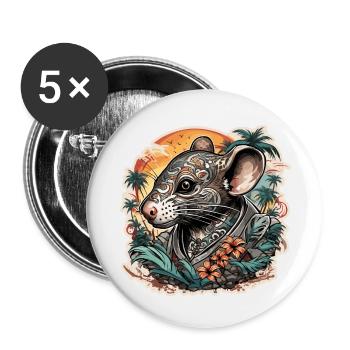 Tatouage / Animal / Art / Cool / Bande dessinée / Souris - Lot de 5 petits badges (25 mm) - blanc - Devant