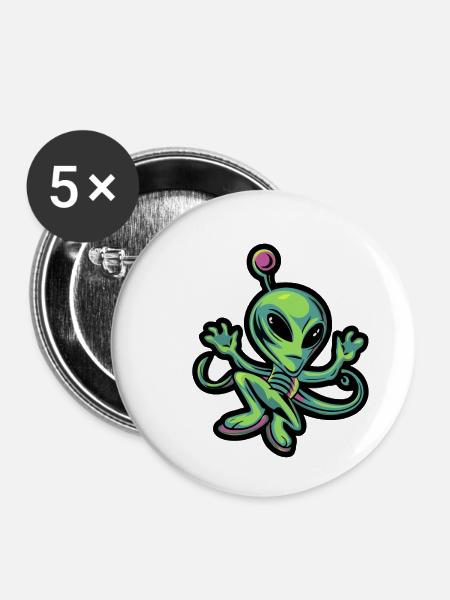 Alien Design 1 - Buttons klein 25 mm (5er Pack) - Weiß