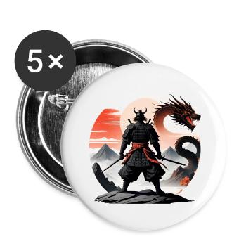 Samurai Japan Landschaft Schwarzer Drache - Buttons klein 25 mm (5er Pack) - Weiß - Vorne
