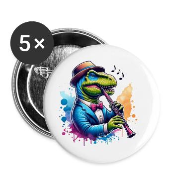 Dino flûtiste dans un design amusant d’orchestre - Lot de 5 petits badges (25 mm) - blanc - Devant