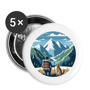 Adventure Friends, randonneurs avec chiens en montagne - Lot de 5 petits badges (25 mm) - blanc - Devant