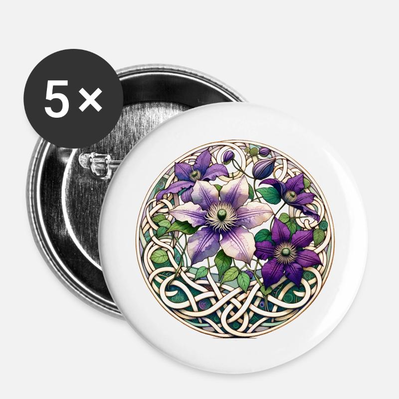 Clématite - Lot de 5 petits badges (25 mm) - blanc