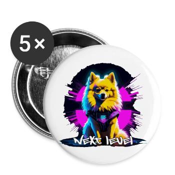 Kleinspitz Spitz Next Level Cyber Hund Geschenk - Buttons klein 25 mm (5er Pack) - Weiß - Vorne