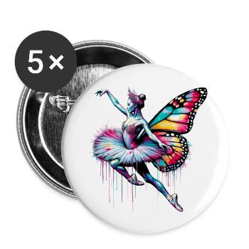 Ballerina mit Schmetterlingsflügeln Schmetterlinge Tutu - Buttons klein 25 mm (5er Pack) - Weiß - Vorne