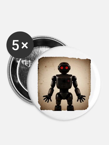 Schwarzer Roboter - Buttons klein 25 mm (5er Pack) - Weiß