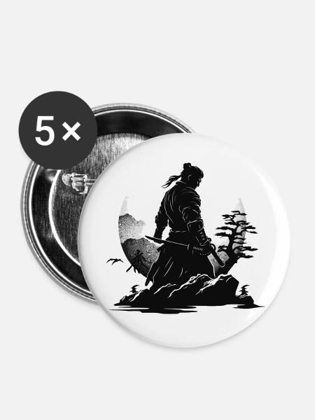 Samurai Krieger Japan Landschaft - Buttons klein 25 mm (5er Pack) - Weiß