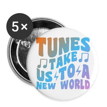 Tunes Take Us To A New World - Buttons klein 25 mm (5er Pack) - Weiß - Vorne