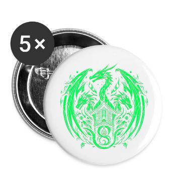 Fantasy-Drache, Anime-Drachenkopf, mythische Reptilienmagie - Buttons klein 25 mm (5er Pack) - Weiß - Vorne