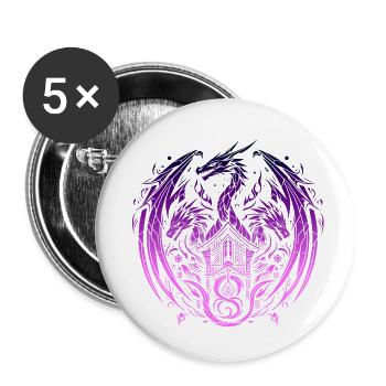 Fantasy-Drache, Anime-Drachenkopf, mythische Reptilienmagie - Buttons klein 25 mm (5er Pack) - Weiß - Vorne