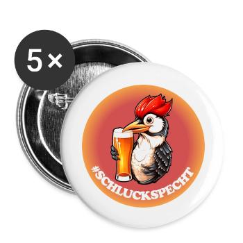 Schluckspecht - Der Party Vogel mit Bierglas - Buttons klein 25 mm (5er Pack) - Weiß - Vorne