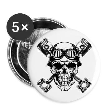 MotorSkull Moto design motard chopper - Lot de 5 petits badges (25 mm) - blanc - Devant