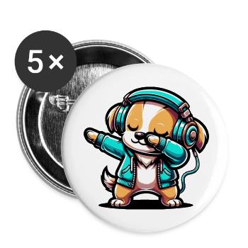 Dabbing Dog - Buttons small 1''/25 mm (5-pack) - white - Front