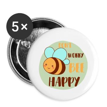 Don`t worry Bee Happy - Buttons klein 25 mm (5er Pack) - Weiß - Vorne