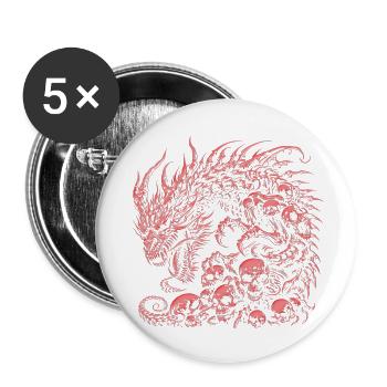 Fantasy-Drache, Anime-Drachenkopf, mythische Reptilienmagie - Buttons klein 25 mm (5er Pack) - Weiß - Vorne