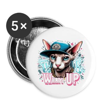 Sphynx Katze cool Was geht ab Hip Hop Geschenk - Buttons klein 25 mm (5er Pack) - Weiß - Vorne