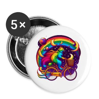 Chat sur un vélo aux couleurs de l’arc-en-ciel - Lot de 5 petits badges (25 mm) - blanc - Devant