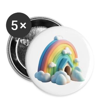 Arc-en-ciel avec maison - Lot de 5 petits badges (25 mm) - blanc - Devant