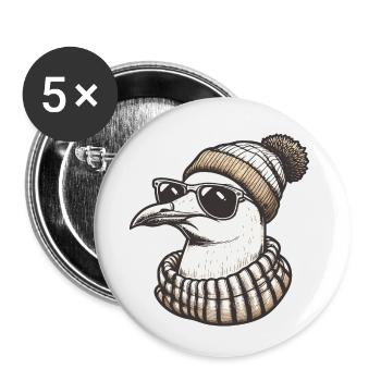 Mouette fraîche avec lunettes de soleil et casquette - Lot de 5 petits badges (25 mm) - blanc - Devant