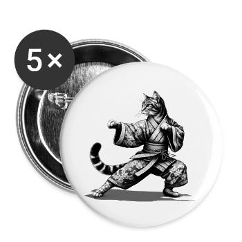 Chat avec kimono en position de combat de kung-fu - Lot de 5 petits badges (25 mm) - blanc - Devant