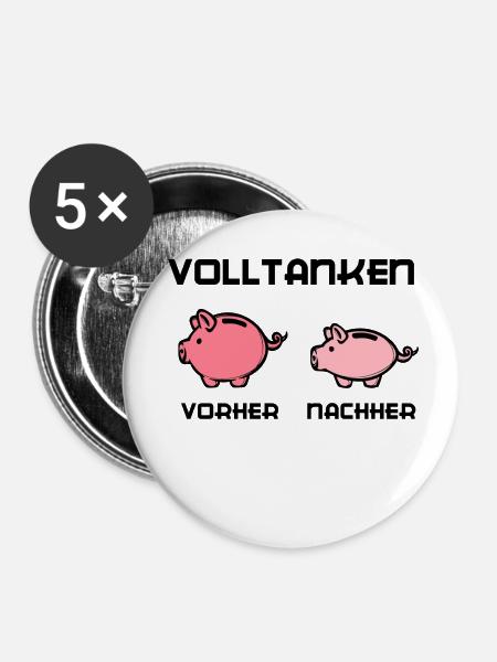 Zapfsäule Tankstelle Benzin Tanken Statement - Buttons klein 25 mm (5er Pack) - Weiß
