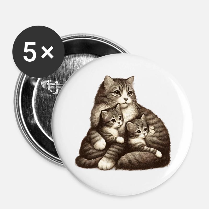 regroupement affectueux de chats et de chatons - Lot de 5 petits badges (25 mm) - blanc