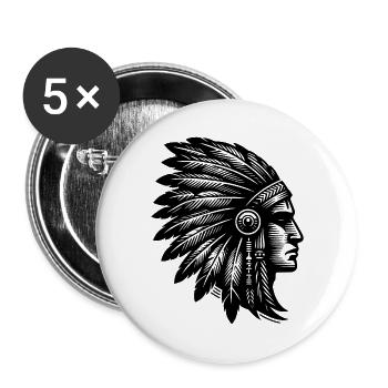 Grim warrior with magnificent headdress - Buttons small 1''/25 mm (5-pack) - white - Front