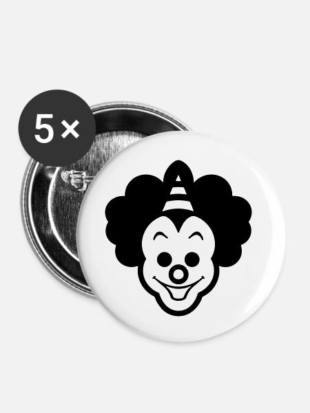 Clown - Buttons klein 25 mm (5er Pack) - Weiß