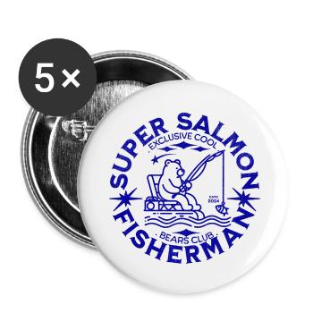 Humor Dad Fishing Bear Super Salmon Fisherman - Buttons small 1''/25 mm (5-pack) - white - Front