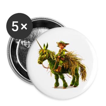 Leprechaun chevauche une licorne - Lot de 5 petits badges (25 mm) - blanc - Devant