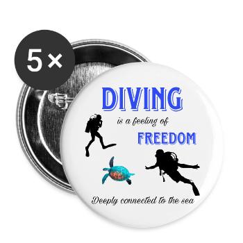 Tortue de la Liberté de Plongée - Lot de 5 petits badges (25 mm) - blanc - Devant