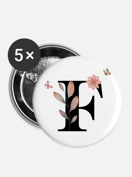 Buchstabe f Wildblumen Aquarelle - Buttons klein 25 mm (5er Pack) - Weiß
