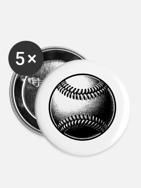 Baseball für Trainer und Spieler - Buttons klein 25 mm (5er Pack) - Weiß
