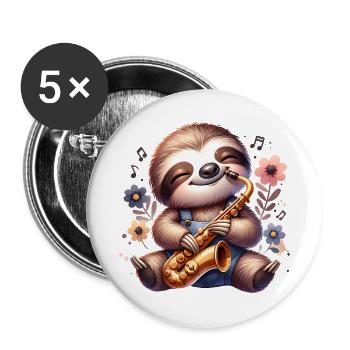 Süßes Faultier Saxophonist Jazz Design - Buttons klein 25 mm (5er Pack) - Weiß - Vorne