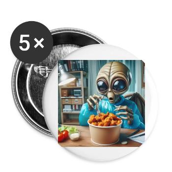 Alien discovers delicious chicken wings - Buttons small 1''/25 mm (5-pack) - white - Front