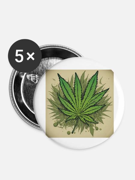 WEED BLATT - Buttons klein 25 mm (5er Pack) - Weiß