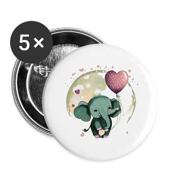 Süßes Elefantenbaby mit Luftballon - Geschenkidee - Buttons klein 25 mm (5er Pack) - Weiß - Vorne