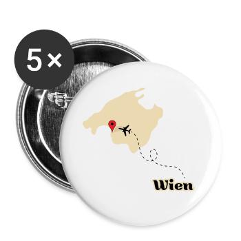 Reiseziel Mallorca Flug von Wien - Buttons klein 25 mm (5er Pack) - Weiß - Vorne