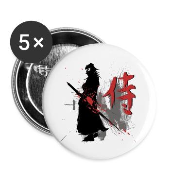 samouraï - Lot de 5 petits badges (25 mm) - blanc - Devant