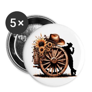 Cowboy Funny Cowboy Hat Wild Western Rodeo Texas - Buttons small 1''/25 mm (5-pack) - white - Front